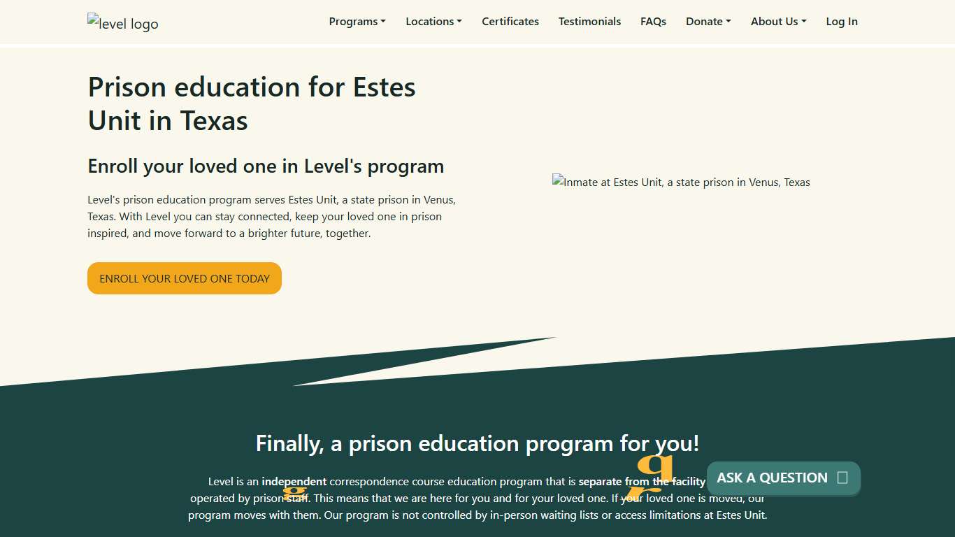 Prison Education For Estes Unit - Level